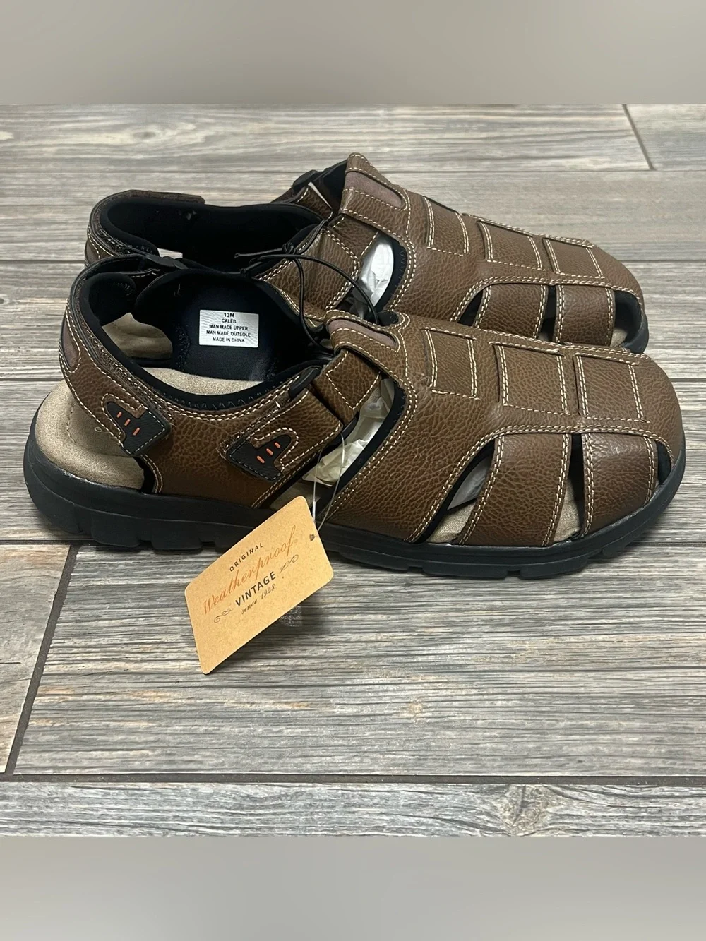 WEATHERPROOF VINTAGE Mens Brown Fisherman Caleb Round Toe Sandals Shoes 13 M